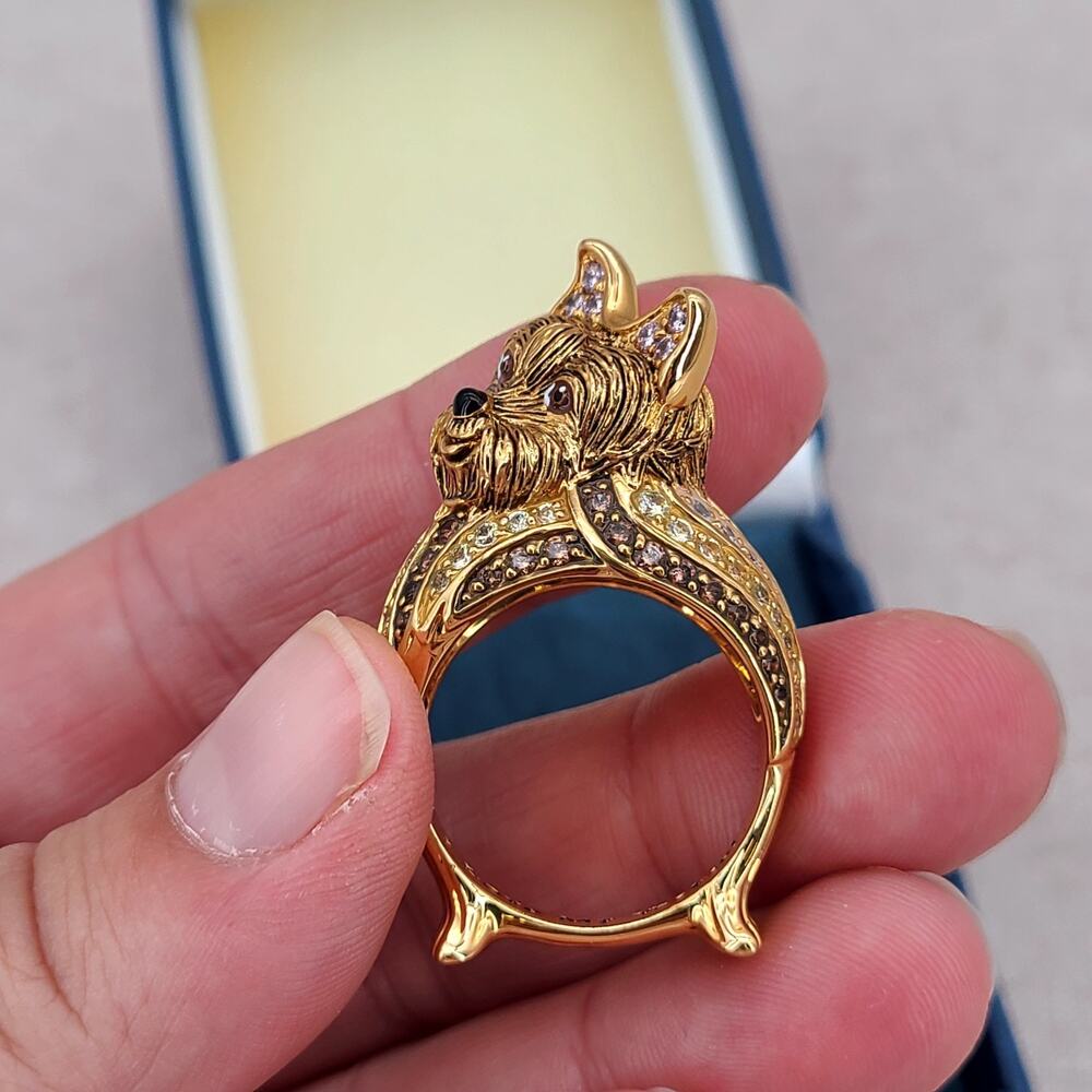 Bradford Exchange I Love My Yorkie 18k Gold Plated Ring Swarovski Crystals 10.5 - Picture 4 of 10